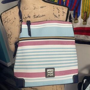 Dooney & Bourke Blue and Pink Crossbody Bag with Striped Design